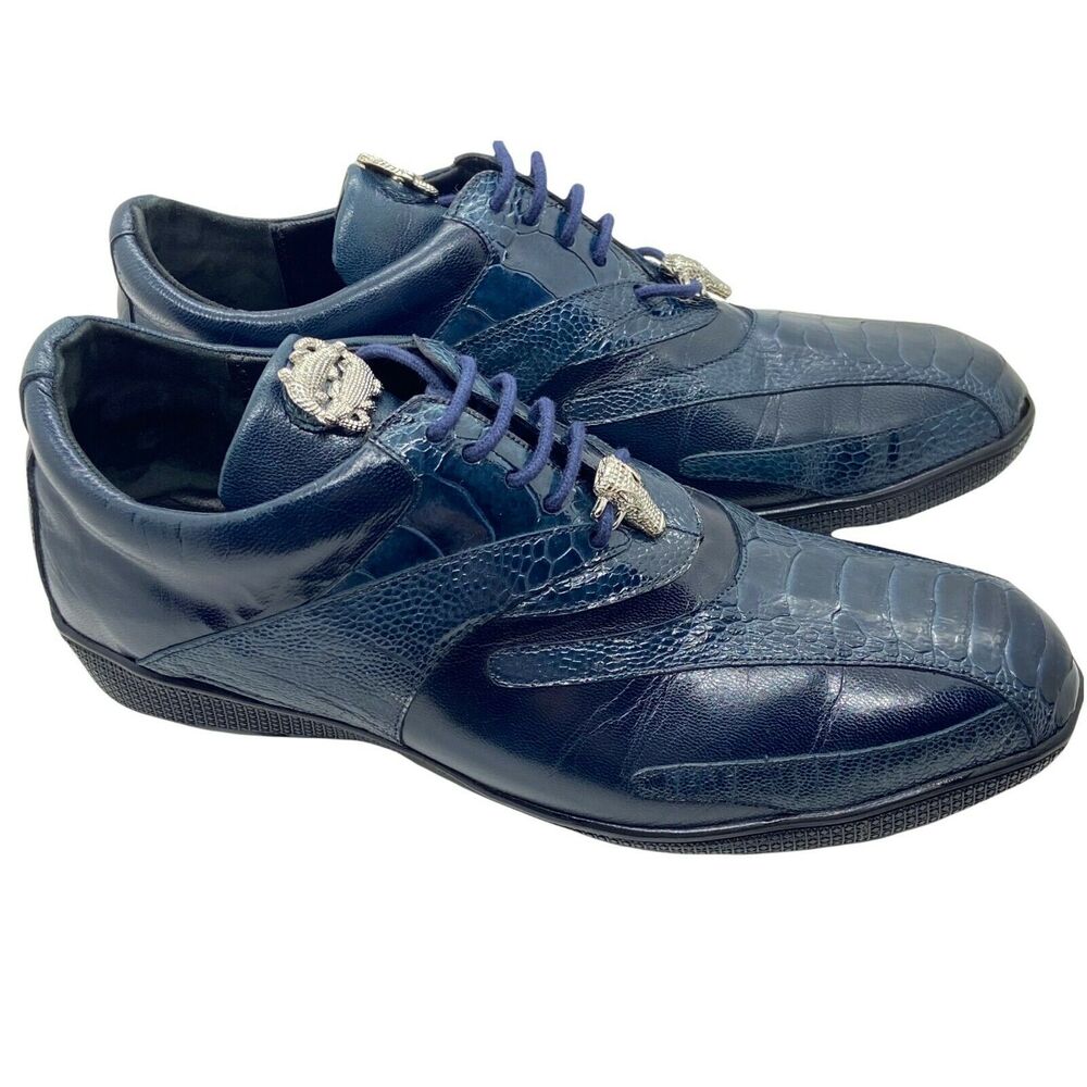Studio Belvedere Sneakers Shoes Mens Size 8 M Bene Navy Blue Ostrich Lace Up